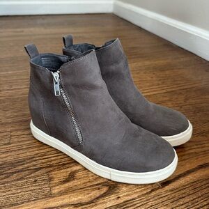 Madden Girl Gray Suede Wedge Sneaker Booties with Side Zip